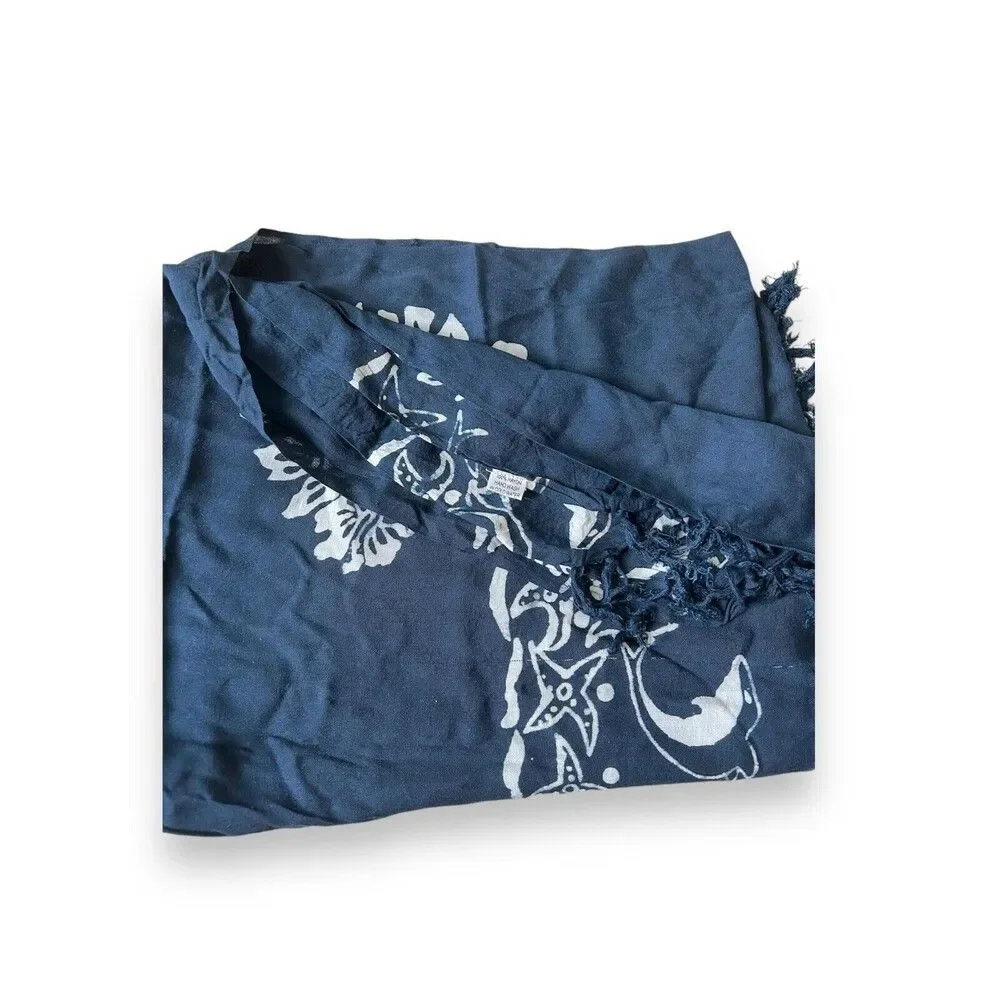 100% Rayon Blue & White Swimsuit Beach Cover 60” X 40” Scarf Women